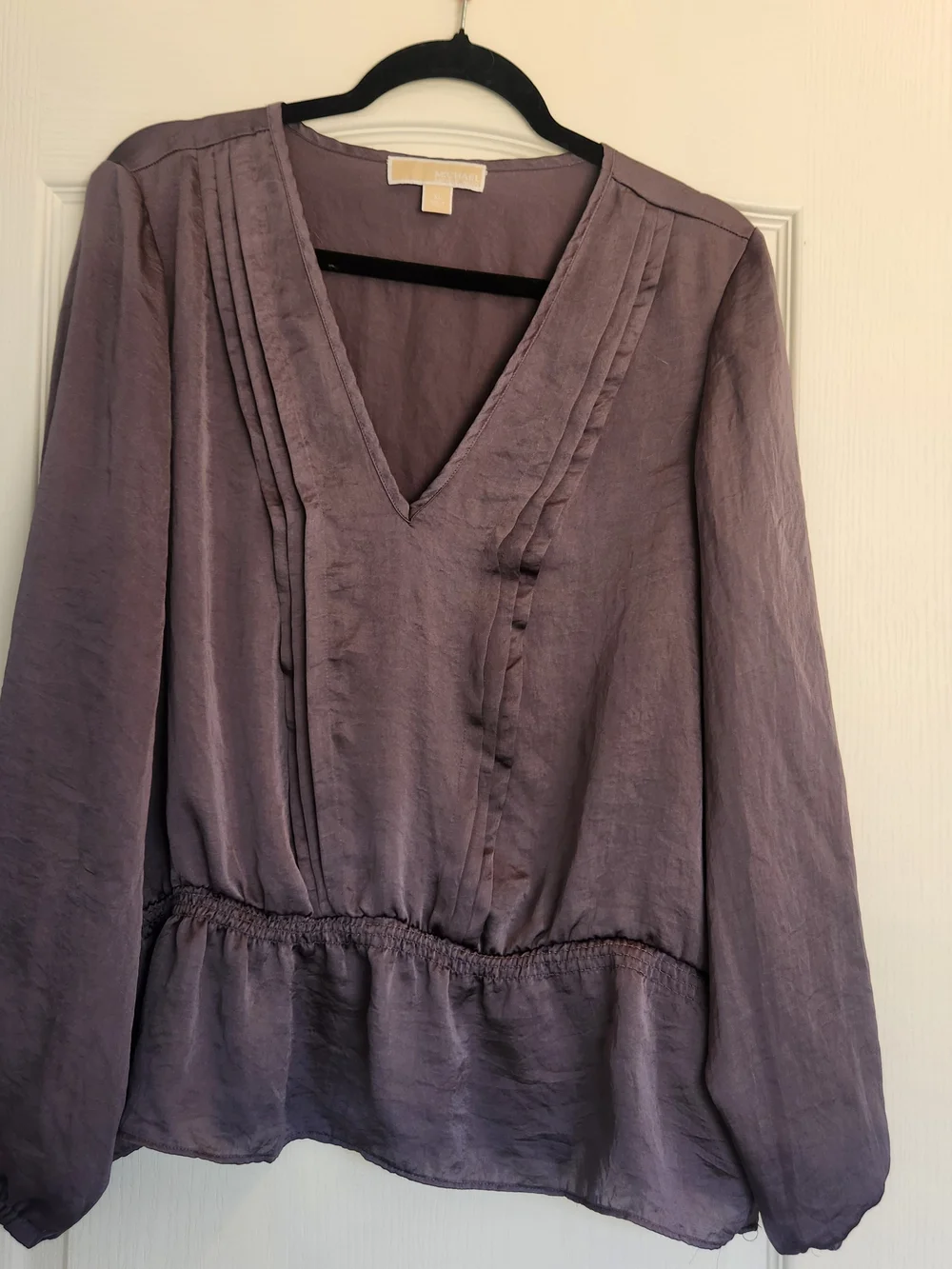 Michael Kors Black V-Neck Long Sleeve Peplum Blouse XL Euc